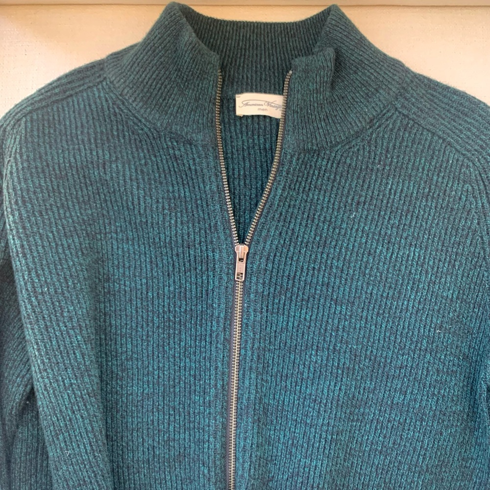 American Vintage unisex Green Knit Zip Up Sweater Jacket Men’s S | Women’s L - Picture 3 of 5